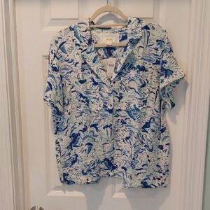 Anthropologie Maeve Oceanic Print Blouse NWT Large